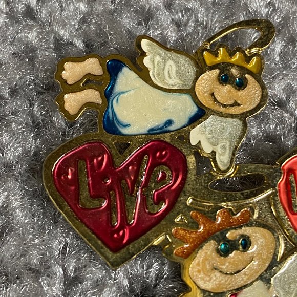 Live Love Laugh Three Angel Pin Brooch Hearts Angels Any Occasion - Picture 3 of 8